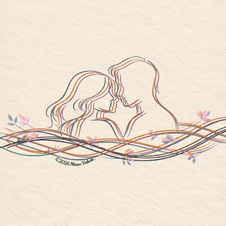 entrelinhas da vida emocional. Um homem e uma mulher entrelaçados por linhas finas.