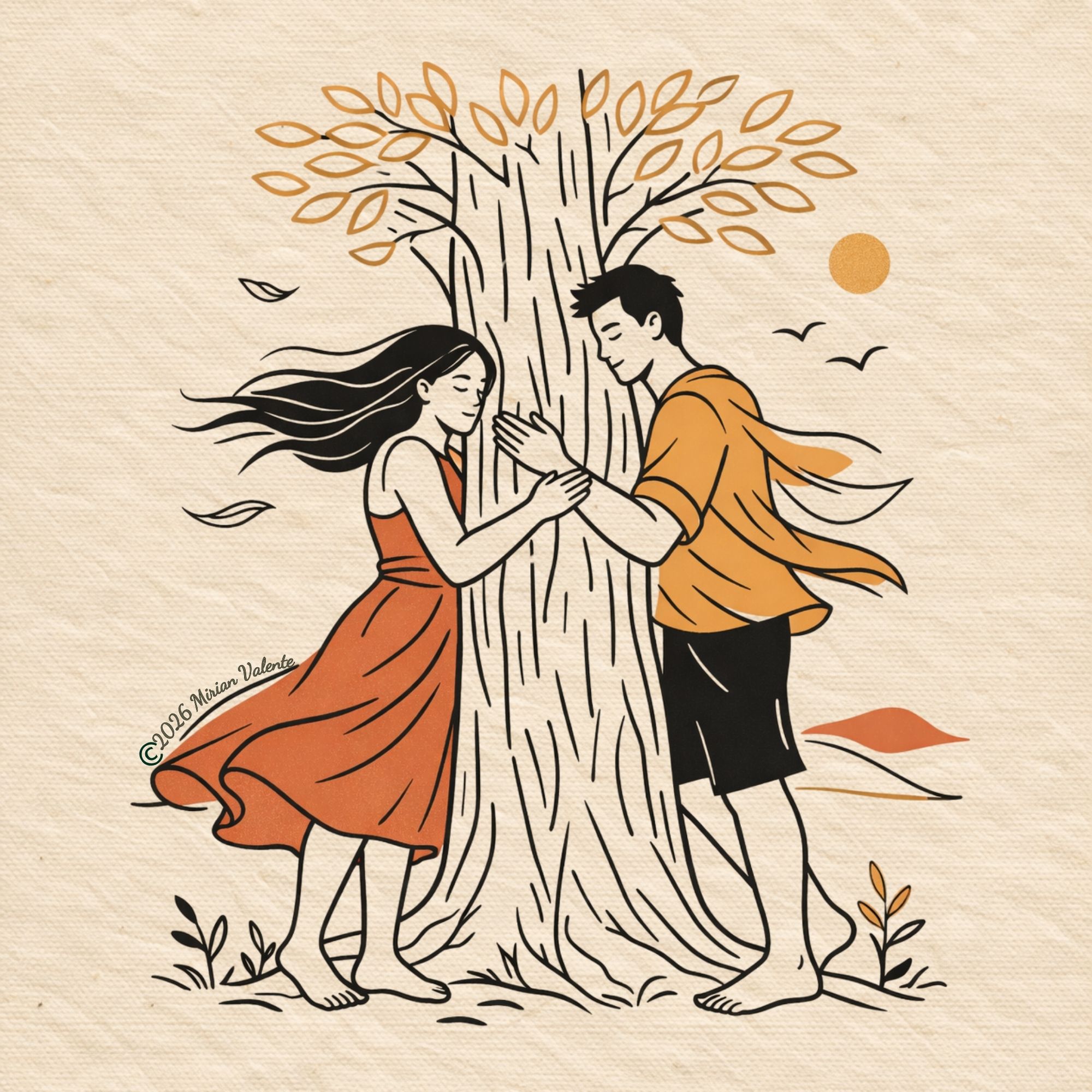 abraçando a arvore - ilustração grounding